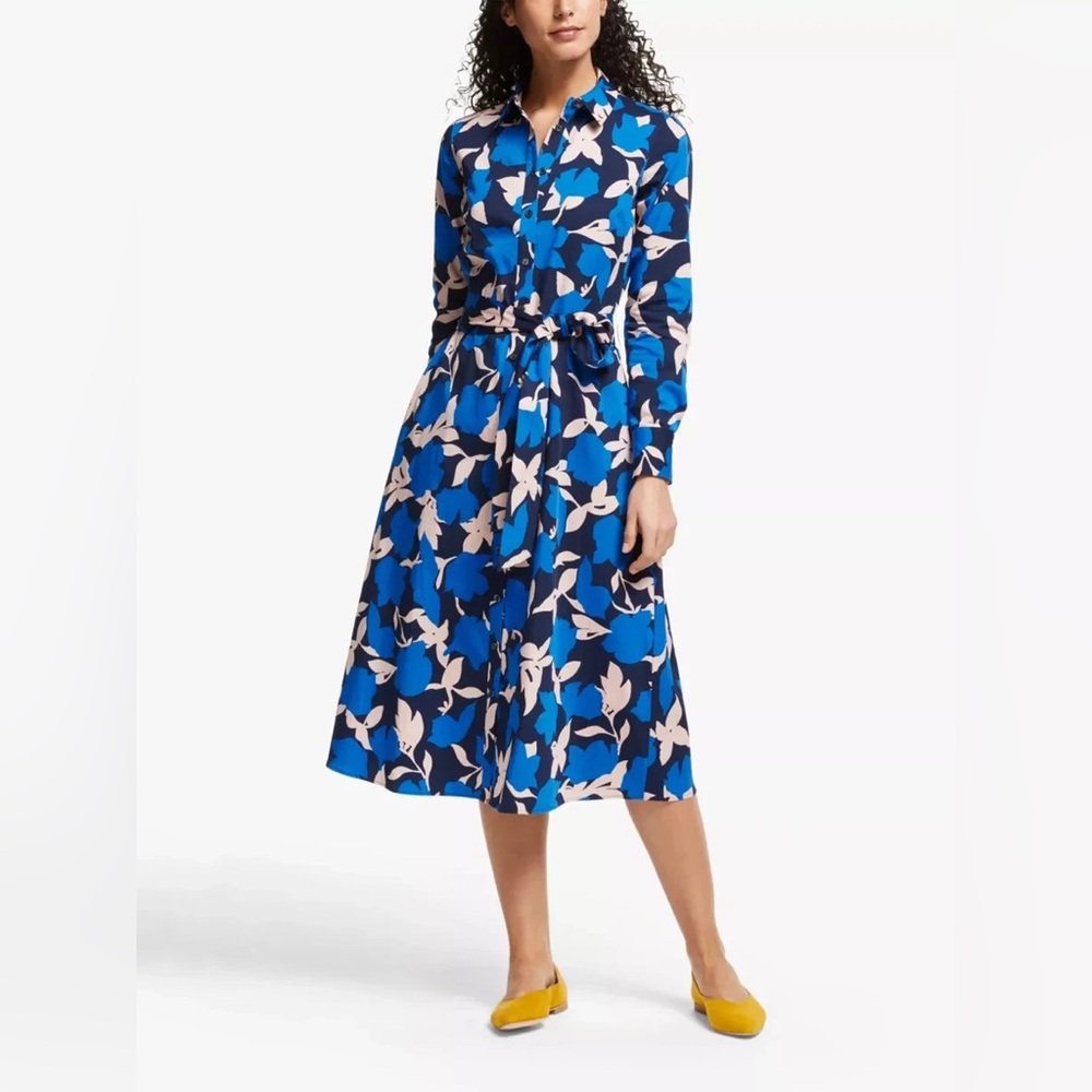Boden Blue and Cream Floral Long Sleeve Shirt Dress
